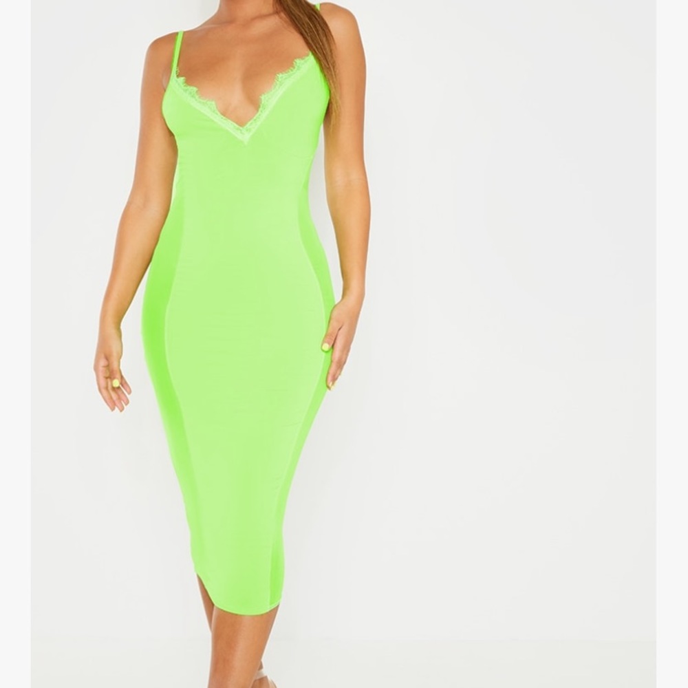 Neon Lime Mesh Midi Dress
